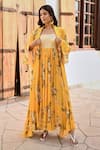 Buy_Palak & Mehak_Yellow Pure Crepe Printed Floral Dress Square Ifat With Jacket _Online_at_Aza_Fashions