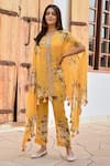 Buy_Palak & Mehak_Yellow Pure Crepe Printed Floral V Neck Kai Cape Top And Palazzo Set _at_Aza_Fashions