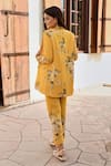 Shop_Palak & Mehak_Yellow Pure Crepe Printed Botanical Blazer Notched Lisa And Pant Set _at_Aza_Fashions