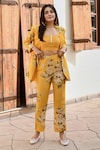 Shop_Palak & Mehak_Yellow Pure Crepe Printed Botanical Blazer Notched Lisa And Pant Set _Online_at_Aza_Fashions