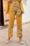 Palak & Mehak_Yellow Pure Crepe Printed Botanical Blazer Notched Lisa And Pant Set _at_Aza_Fashions