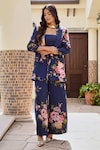 Buy_Palak & Mehak_Blue Pure Crepe Printed Botanical Blazer Lisa Flower And Pant Set _Online_at_Aza_Fashions