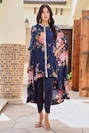 Buy_Palak & Mehak_Blue Pure Crepe Printed Floral Mandarin Collar Mihika Top And Pant Set _at_Aza_Fashions