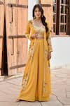 Buy_Palak & Mehak_Yellow Pure Crepe Printed Floral Jacket Open Naaz Flared Pant Set _at_Aza_Fashions