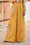Palak & Mehak_Yellow Pure Crepe Printed Floral Jacket Open Naaz Flared Pant Set _Online_at_Aza_Fashions