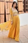 Buy_Palak & Mehak_Yellow Pure Crepe Printed Floral Jacket Open Naaz Flared Pant Set _Online_at_Aza_Fashions