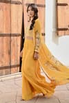 Palak & Mehak_Yellow Pure Crepe Printed Floral Jacket Open Naaz Flared Pant Set _at_Aza_Fashions