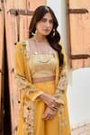 Buy_Palak & Mehak_Yellow Pure Crepe Printed Floral Jacket Open Naaz Flared Pant Set 