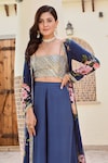 Palak & Mehak_Blue Pure Crepe Printed Floral Jacket Open Naaz Botanical Flared Pant Set _at_Aza_Fashions