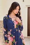 Palak & Mehak_Blue Pure Crepe Printed Botanical Spread Collar Ria Shirt And Pant Set _at_Aza_Fashions