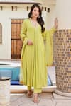 Buy_Palak & Mehak_Green Rayon Lurex Embellished Gota V Neck Shikha Kurta Set _at_Aza_Fashions