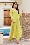 Palak & Mehak_Green Rayon Lurex Embellished Gota V Neck Shikha Kurta Set _Online_at_Aza_Fashions