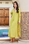 Buy_Palak & Mehak_Green Rayon Lurex Embellished Gota V Neck Shikha Kurta Set _Online_at_Aza_Fashions