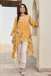 Shop_Palak & Mehak_Yellow Pure Crepe Printed Floral Bloom Round Soni Top And Pant Set _at_Aza_Fashions