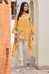 Palak & Mehak_Yellow Pure Crepe Printed Floral Bloom Round Soni Top And Pant Set _Online_at_Aza_Fashions