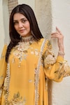 Palak & Mehak_Yellow Pure Crepe Printed Floral Bloom Round Soni Top And Pant Set _at_Aza_Fashions