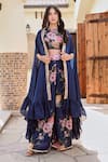 Shop_Palak & Mehak_Blue Pure Crepe Printed Floral Zeeba Placket Embellished Palazzo Set _at_Aza_Fashions