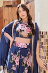 Palak & Mehak_Blue Pure Crepe Printed Floral Zeeba Placket Embellished Palazzo Set _at_Aza_Fashions