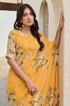 Palak & Mehak_Yellow Pure Crepe Printed Floral Round Ziva Cowl Dress _at_Aza_Fashions