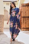 Buy_Palak & Mehak_Blue Pure Crepe Printed Botanical Round Ziva Cowl Dress _at_Aza_Fashions