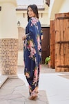 Shop_Palak & Mehak_Blue Pure Crepe Printed Botanical Round Ziva Cowl Dress _at_Aza_Fashions