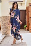 Shop_Palak & Mehak_Blue Pure Crepe Printed Botanical Round Ziva Cowl Dress _Online_at_Aza_Fashions