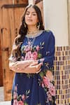 Palak & Mehak_Blue Pure Crepe Printed Botanical Round Ziva Cowl Dress _at_Aza_Fashions