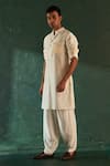 Buy_Charkhee_White Kurta Chanderi Plain With Salwar _at_Aza_Fashions