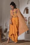 Shop_PREETI MEHTA_Yellow Lurex Chinon In 60% And 40% Polyster. Viscose Crepe Kaftan With Dhoti Skirt _Online_at_Aza_Fashions