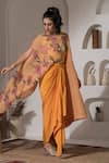 PREETI MEHTA_Yellow Lurex Chinon In 60% And 40% Polyster. Viscose Crepe Kaftan With Dhoti Skirt _at_Aza_Fashions