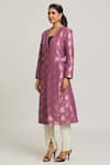 Buy_Peenacolada_Purple Woven Silk Brocade Embroidered Lapel Collar Long Coat _Online_at_Aza_Fashions