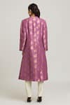 Shop_Peenacolada_Purple Woven Silk Brocade Embroidered Lapel Collar Long Coat _at_Aza_Fashions