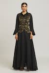 Buy_Peenacolada_Black Silk Collared Brocade Waistcoat Skirt Set_Online_at_Aza_Fashions