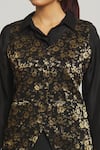 Shop_Peenacolada_Black Silk Collared Brocade Waistcoat Skirt Set_Online_at_Aza_Fashions