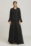 Peenacolada_Black Silk Collared Brocade Waistcoat Skirt Set_at_Aza_Fashions