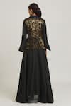 Shop_Peenacolada_Black Silk Collared Brocade Waistcoat Skirt Set_at_Aza_Fashions