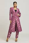 Buy_Peenacolada_Purple Woven Silk Brocade Lapel Collar Long Blazer And Pant Set _at_Aza_Fashions