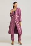 Buy_Peenacolada_Purple Woven Silk Brocade Lapel Collar Long Blazer And Pant Set _Online_at_Aza_Fashions