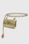 Shop Papa Don't Preach Accessories Gold Embroidery Textured Chain Link Belt Bag at Aza Fashions Shop_Papa Don't Preach Accessories_Gold Embroidery Textured Chain Link Belt Bag _at_Aza_Fashions