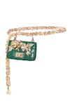 Buy_Papa Don't Preach Accessories_Green Embellished Floral Applique Belt Bag _at_Aza_Fashions