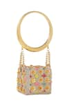 Shop_Papa Don't Preach Accessories_Gold Embroidered Floral Mini Cube Bag _at_Aza_Fashions