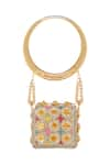 Papa Don't Preach Accessories_Gold Embroidered Floral Mini Cube Bag _Online_at_Aza_Fashions