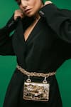 Buy_Papa Don't Preach Accessories_Gold Embellished Floral Waist Bag _at_Aza_Fashions