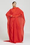 Buy_Huemn_Red 100% Silk Crepe Plain V Solid Overlapping Pallu Pant Saree _at_Aza_Fashions