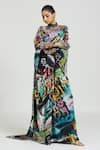 Buy_Huemn_Multi Color 100% Silk Crepe Print Graffiti V Pant Saree _Online_at_Aza_Fashions