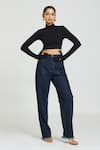 Buy_Huemn_Black 100% Cotton Hosiery Plain Turtle Neck Gloved Sleeves Crop Top  _Online_at_Aza_Fashions