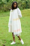 Shop_MANTRA_Ivory Kerala Keyhole Tiered Dress With Striped Stole _at_Aza_Fashions