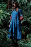 Buy_Mantra_Blue Handloom Cotton, Maheshwari Patchwork Kingfisher Handwoven A-line Dress _at_Aza_Fashions