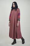 Shop_MANTRA_Purple Handloom Cotton Handwoven And Patch Work Mulled A-line Dress _Online_at_Aza_Fashions