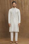 Arihant Rai Sinha Off White Silk Embroidery Thread Kurta With Churidar Online at Aza Fashions Arihant Rai Sinha_Off White Silk Embroidery Thread Kurta With Churidar_Online_at_Aza_Fashions